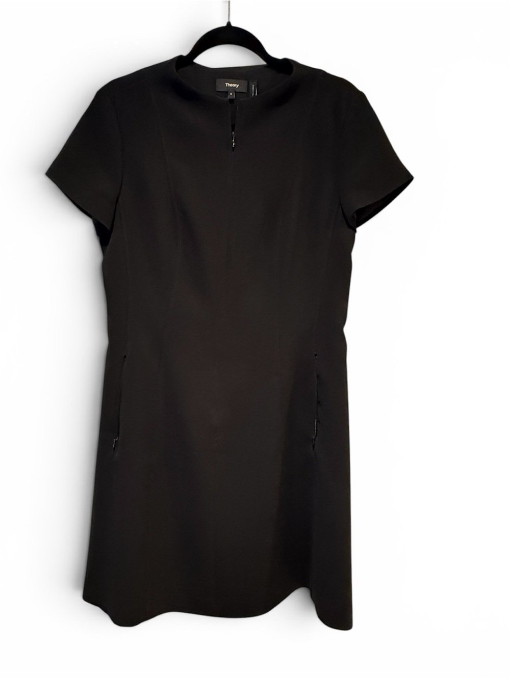 Theory Admiral Crepe Front Zip Black Shift Dress Front Pockets Sz 8 | NWT - Picture 4 of 9